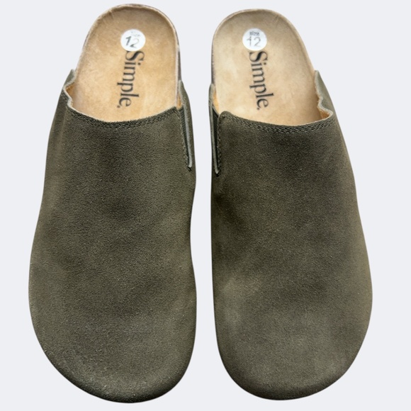 Simple Shoes Woens Size 12 Olive Green Suede Mule Clog Slip On Cork Footbed - Picture 1 of 9